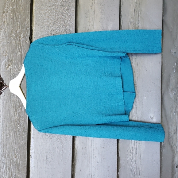 ST. JOHN Textured Knit Asymmetrical Ruffle Jacket Teal sz 4 Women's - Picture 2 of 5
